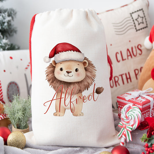 Personalised Santa Sack, Gift Sack for Kids or Adults, Lion