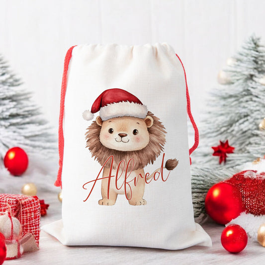 Personalised Santa Sack, Gift Sack for Kids or Adults, Lion
