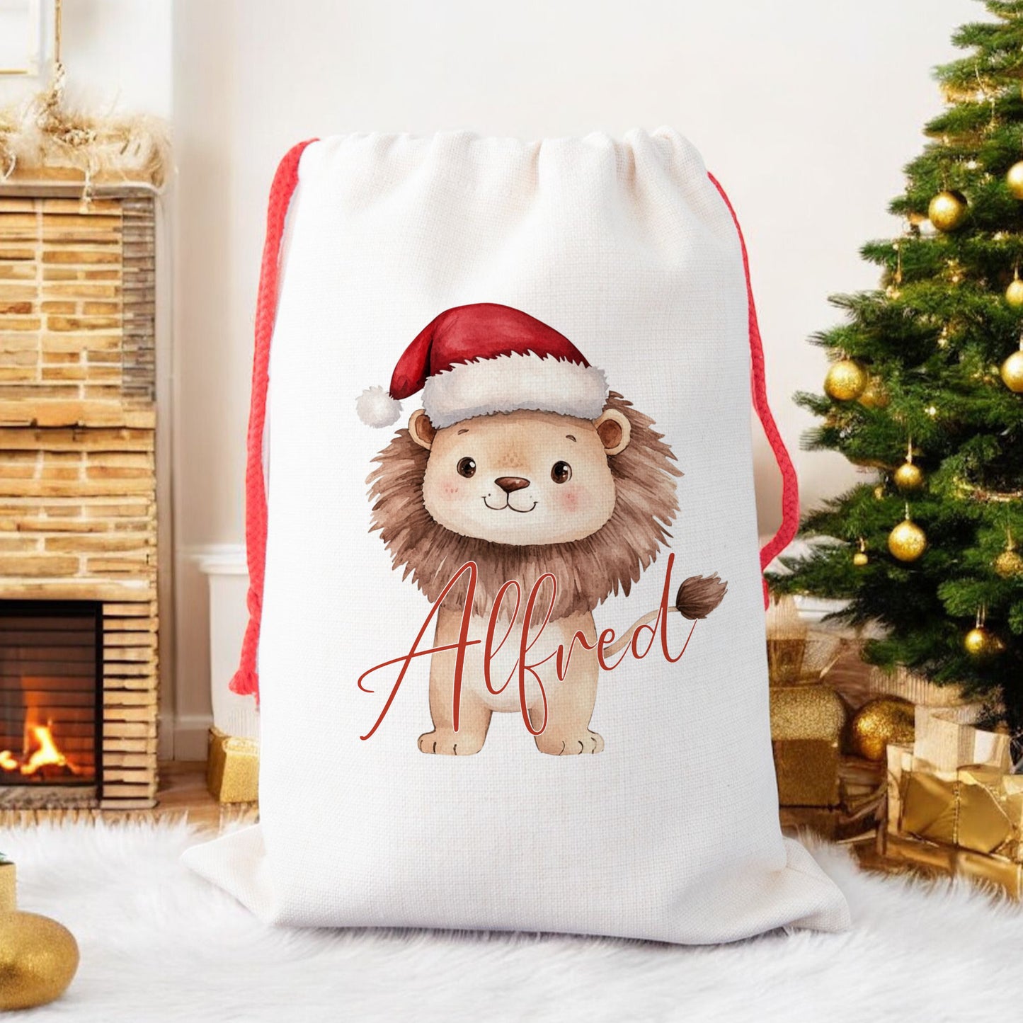 Personalised Santa Sack, Gift Sack for Kids or Adults, Lion