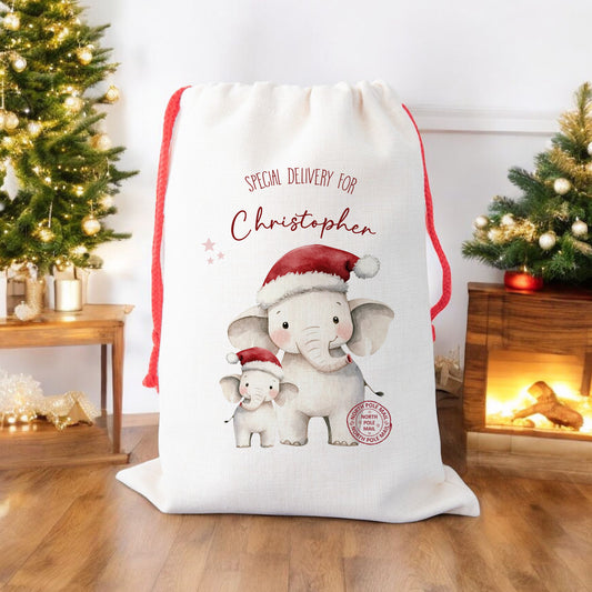 Personalised Santa Sack, Gift Sack for Kids or Adults, Elephant