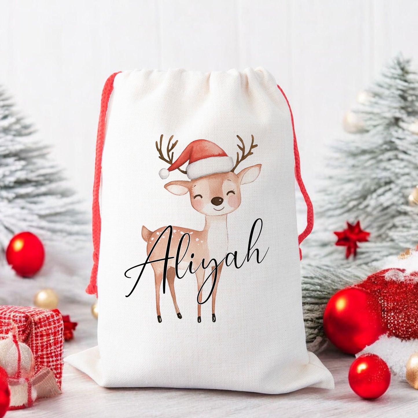 Personalised Santa Sack, Gift Sack for Kids or Adults, Reindeer