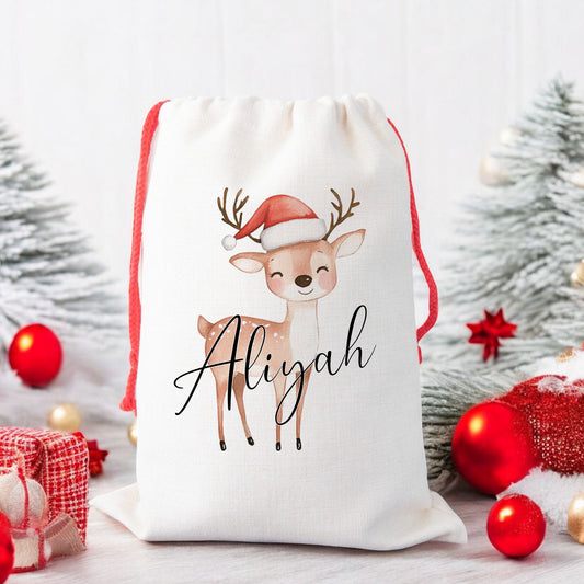 Personalised Santa Sack, Gift Sack for Kids or Adults, Reindeer