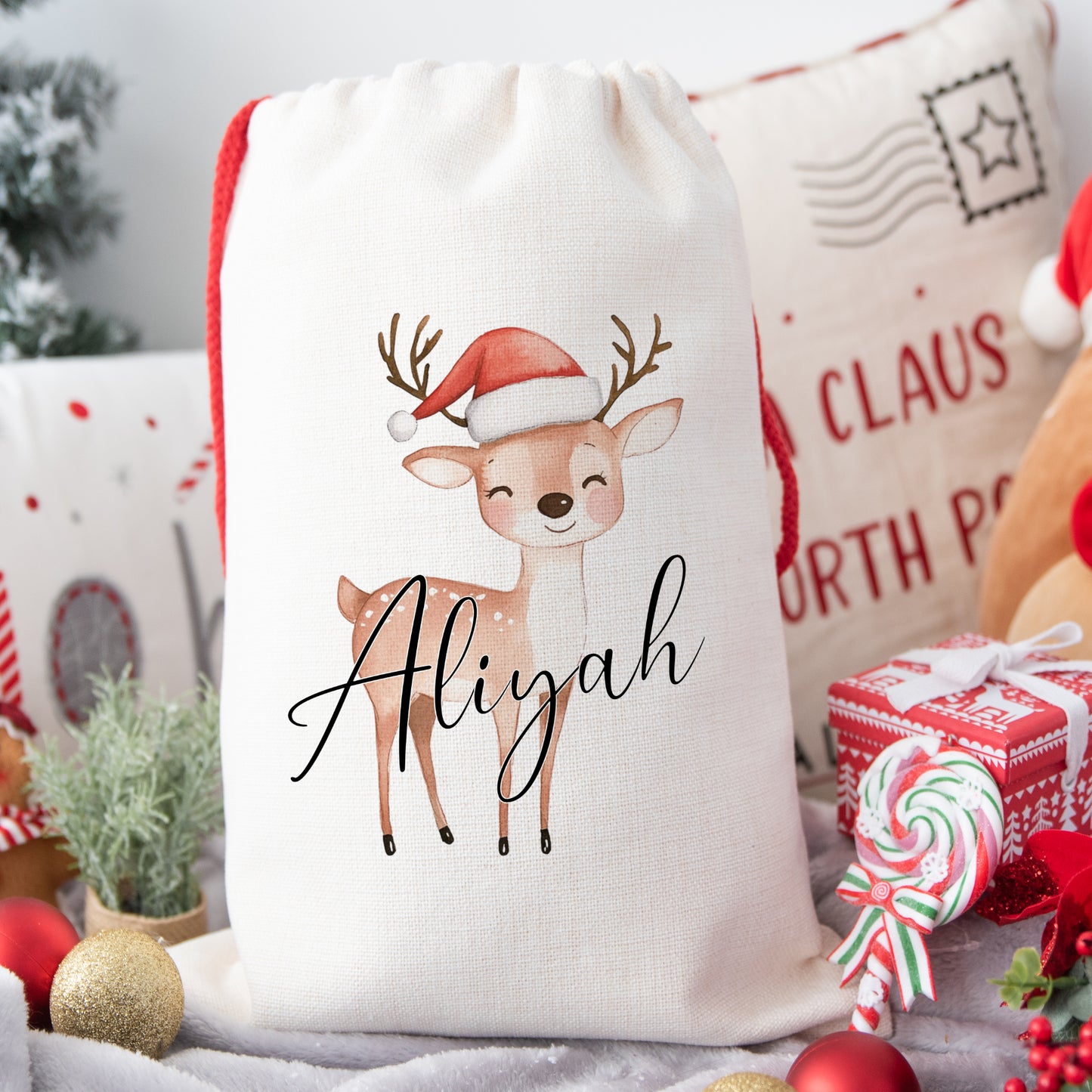 Personalised Santa Sack, Gift Sack for Kids or Adults, Reindeer