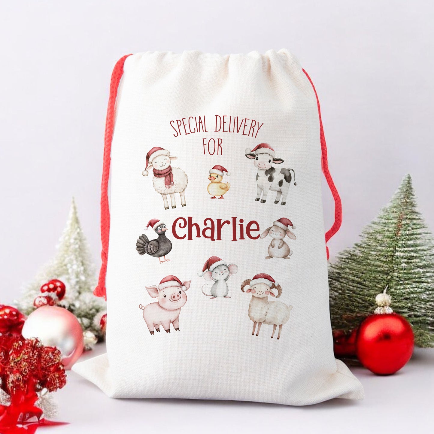 Personalised Santa Sack, Gift Sack for Kids or Adults, Farm Animals