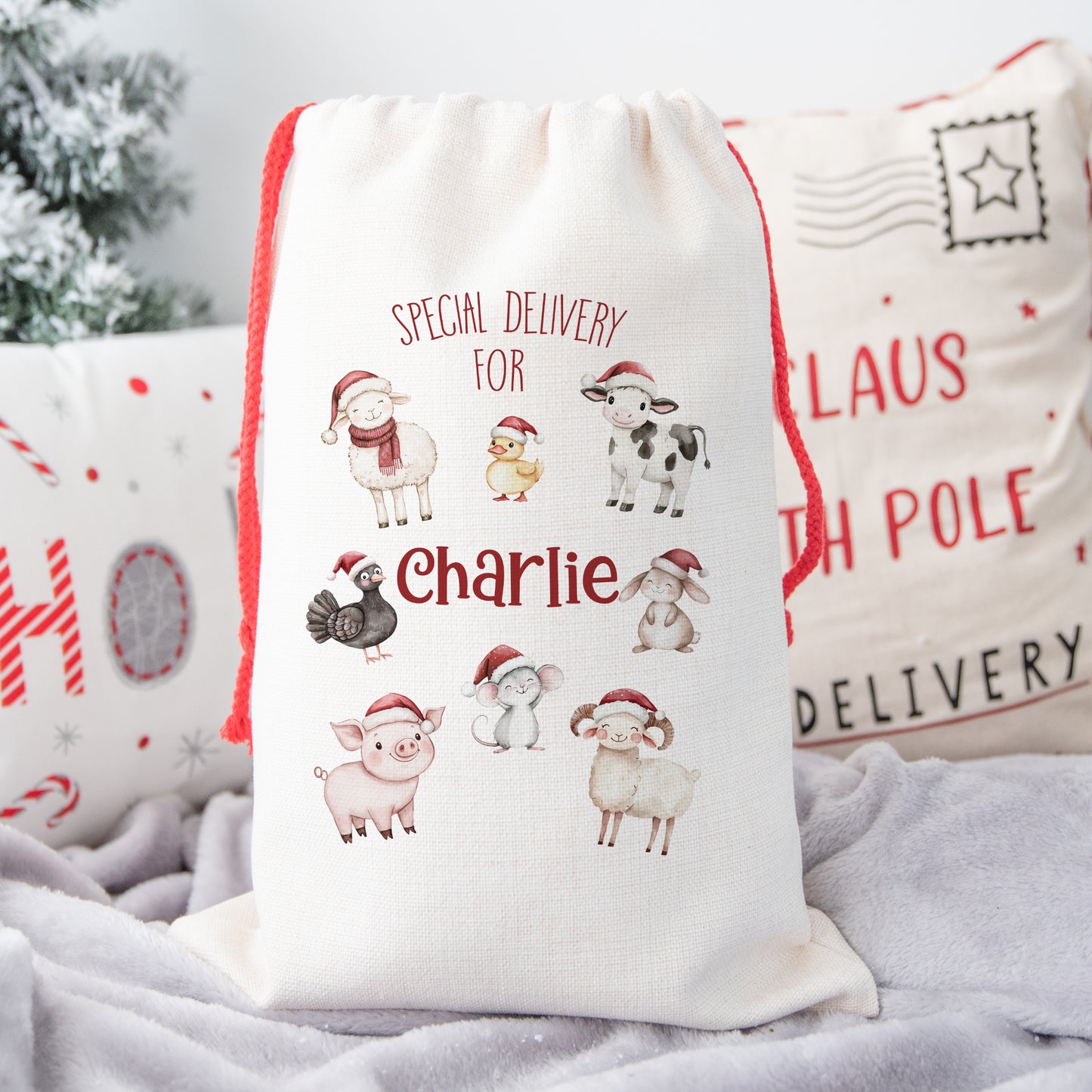 Personalised Santa Sack, Gift Sack for Kids or Adults, Farm Animals