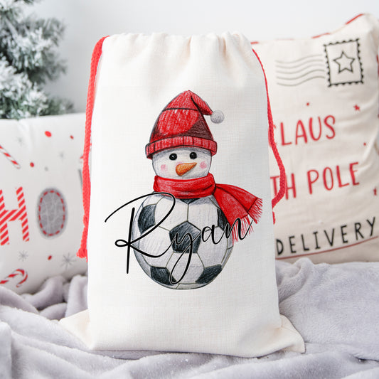Personalised Santa Sack, Gift Sack for Kids or Adults, Football Snowman