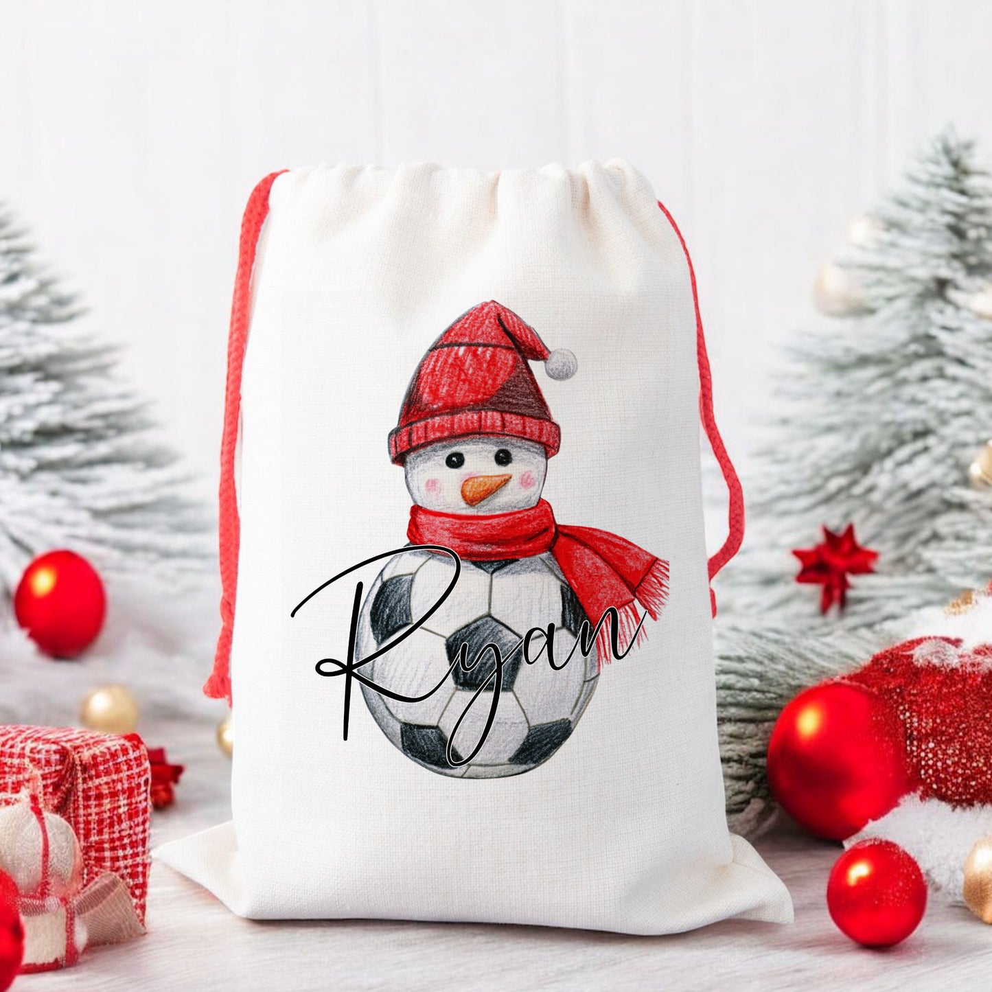 Personalised Santa Sack, Gift Sack for Kids or Adults, Football Snowman