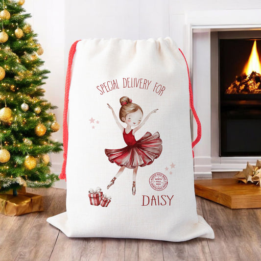 Personalised Santa Sack, Gift Sack for Kids or Adults, Ballerina