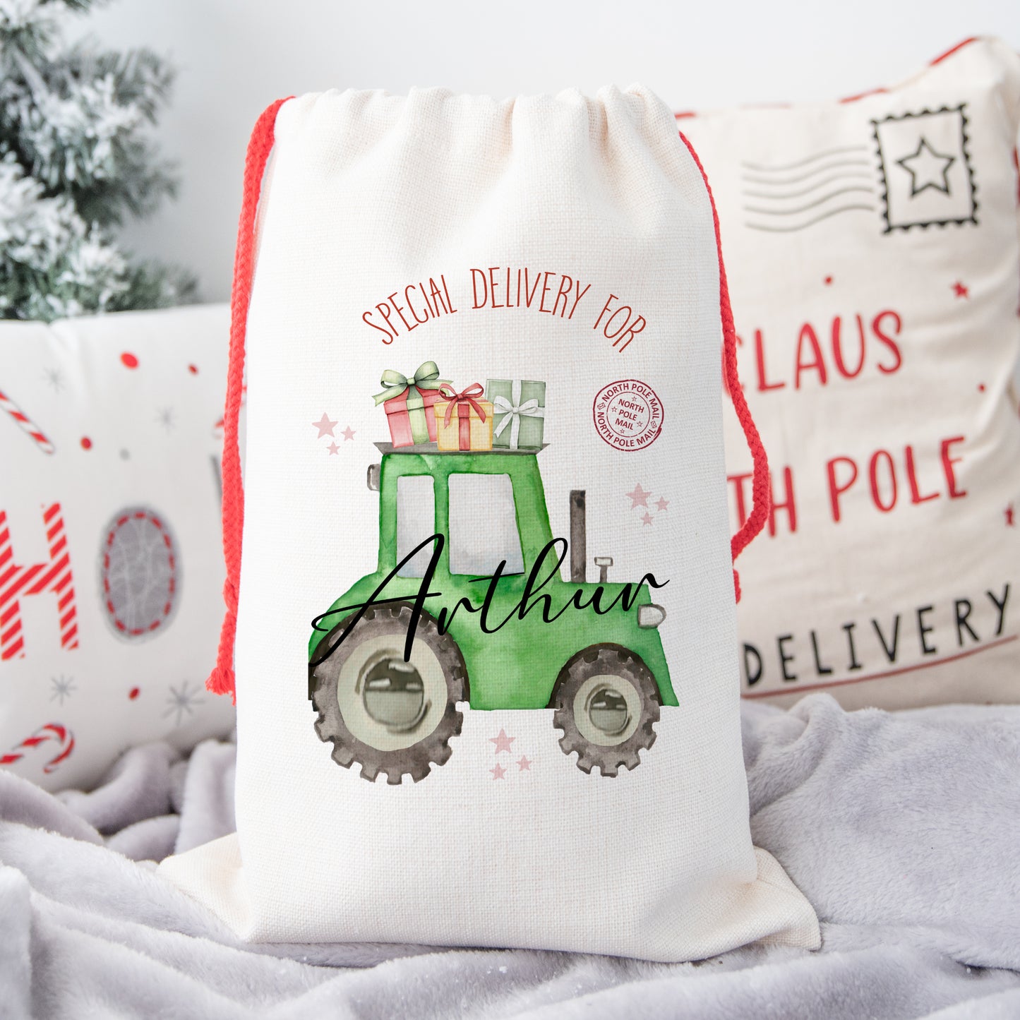 Personalised Tractor Christmas Sack – Custom Santa Gift Bag