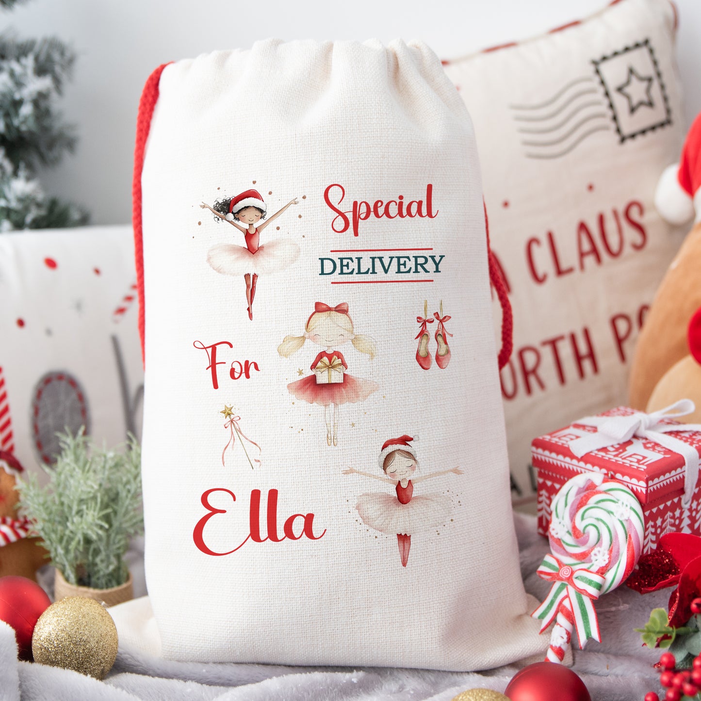 Personalised Santa Sack, Gift Sack for Kids or Adults, Ballerinas