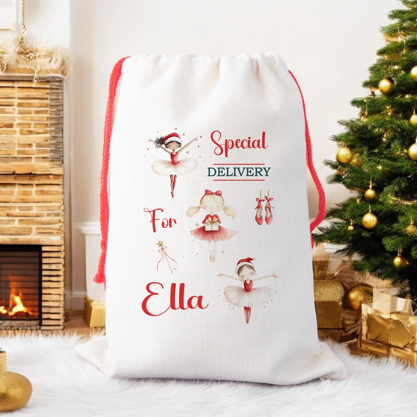 Personalised Santa Sack, Gift Sack for Kids or Adults, Ballerinas