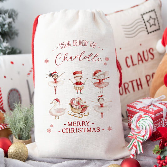 Personalised Santa Sack, Gift Sack for Kids or Adults, Ballerina & Friends