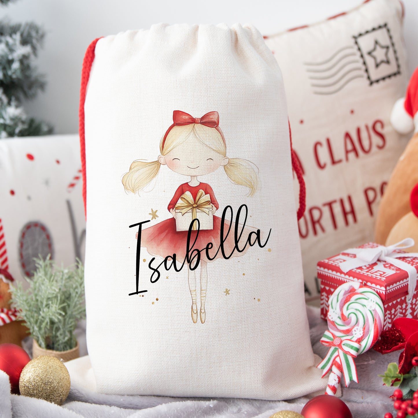 Personalised Santa Sack, Gift Sack for Kids or Adults, Ballerina