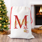 Personalised Christmas Santa Gift Sack – Red Initial & Santa Claus Design – Custom Name Christmas Sack for Kids