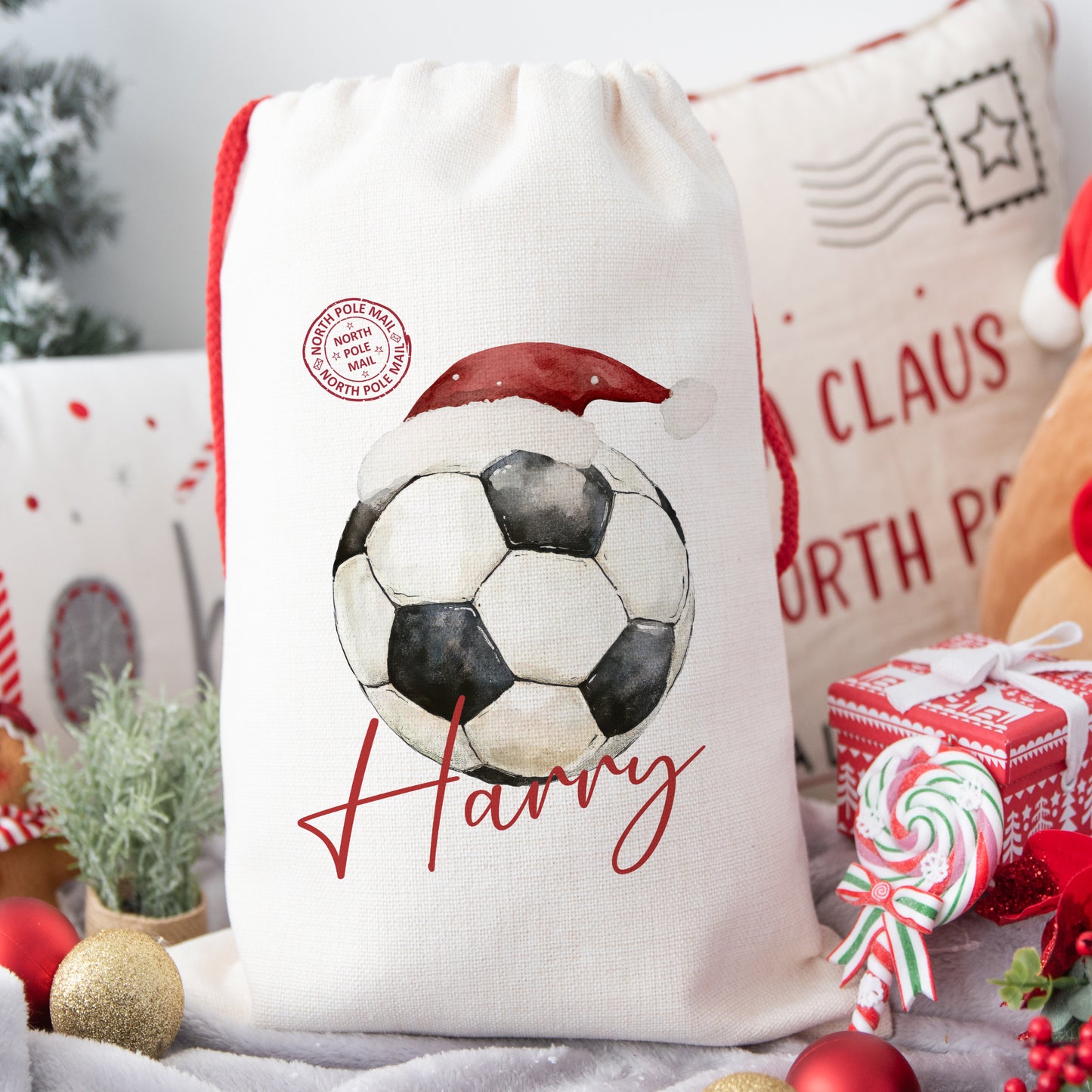 Personalised Christmas Santa Gift Sack – Football Design  – Custom Name Christmas Sack