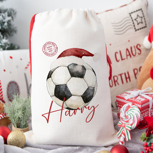 Personalised Christmas Santa Gift Sack – Football Design  – Custom Name Christmas Sack