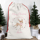 Personalised Christmas Santa Gift Sack – Reindeer Design  – Custom Name Christmas Sack Red, Pink, Green