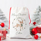 Personalised Christmas Santa Gift Sack – Reindeer Design  – Custom Name Christmas Sack Red, Pink, Green
