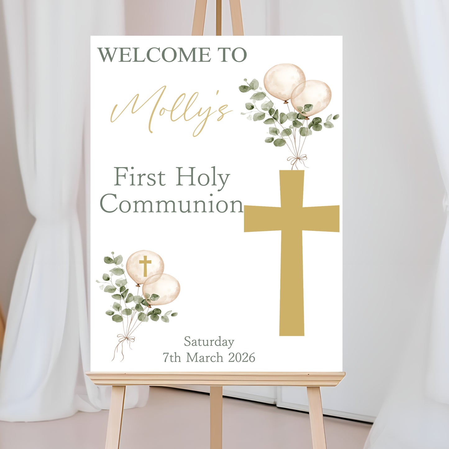 First Holy Communion Welcome Sign, Personalised Party Decor