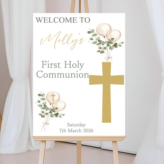 First Holy Communion Welcome Sign, Personalised Party Decor