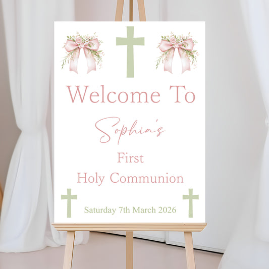 First Holy Communion Welcome Sign, Personalised Party Decor