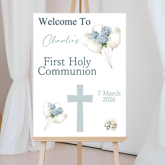 First Holy Communion Welcome Sign, Personalised Party Decor