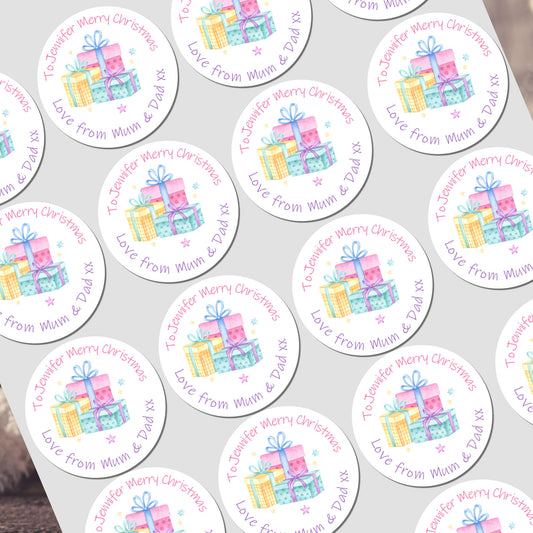 Personalised Christmas stickers with kids’ names for gift wrapping