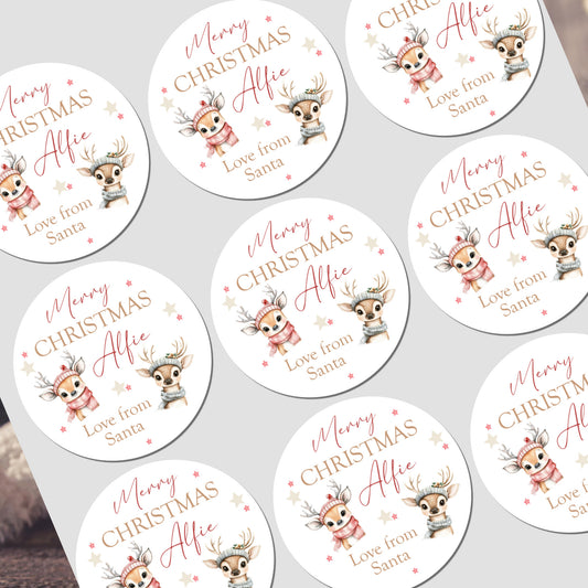 Christmas Stickers for Children's Gift Wrapping, Personalised With Name Reindeer