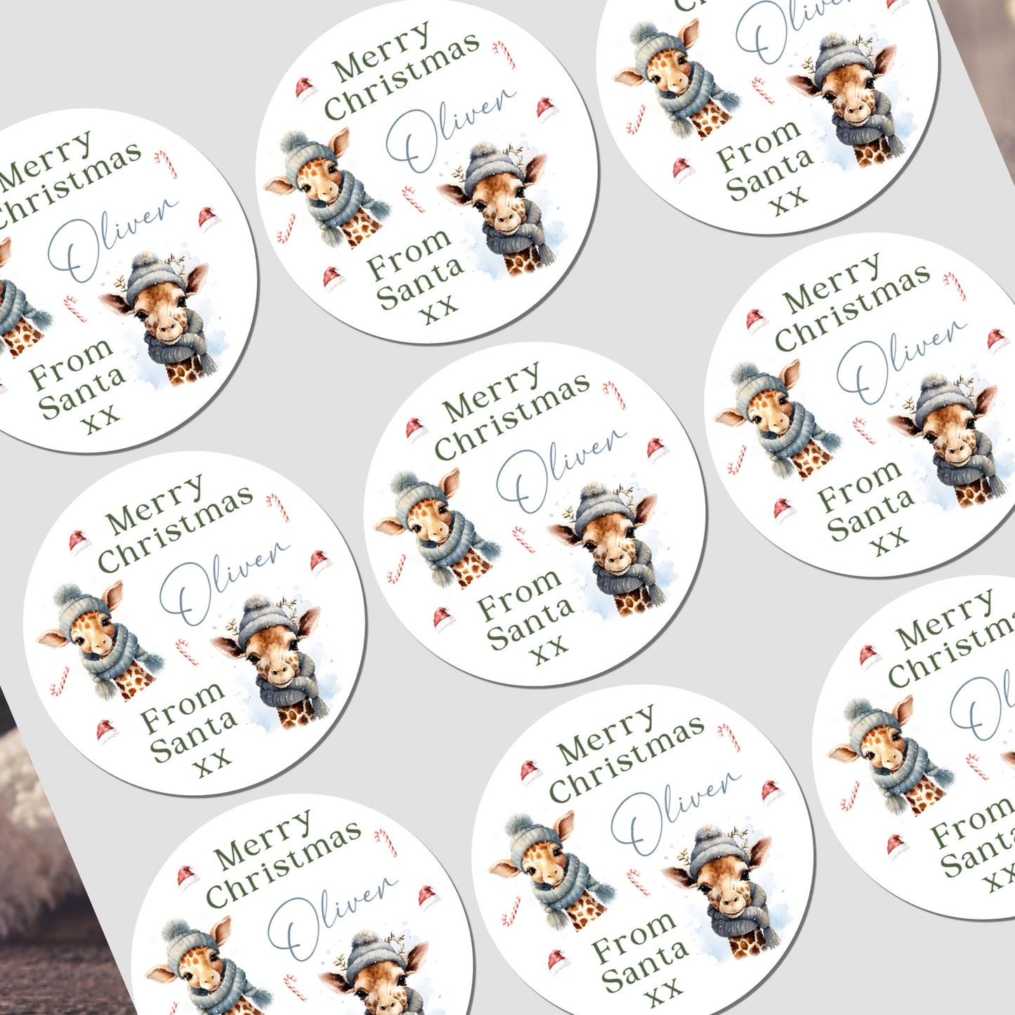 Personalised Christmas stickers with kids’ names for gift wrapping