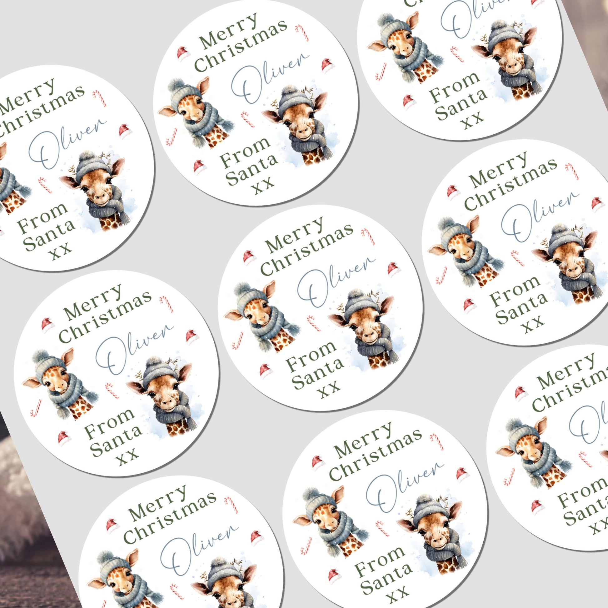 Personalised Christmas stickers with kids’ names for gift wrapping