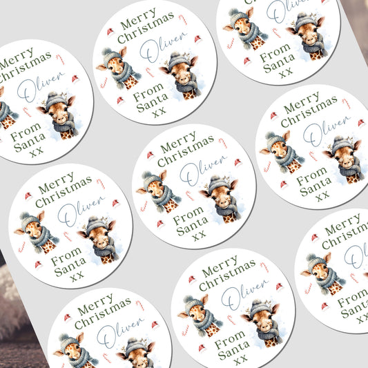 Personalised Christmas stickers with kids’ names for gift wrapping
