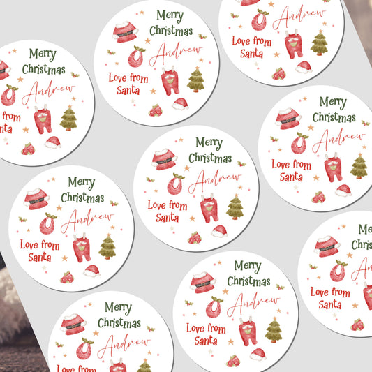 Christmas Stickers for Babies Gift Wrapping, Personalised With Name - Christmas Clothing