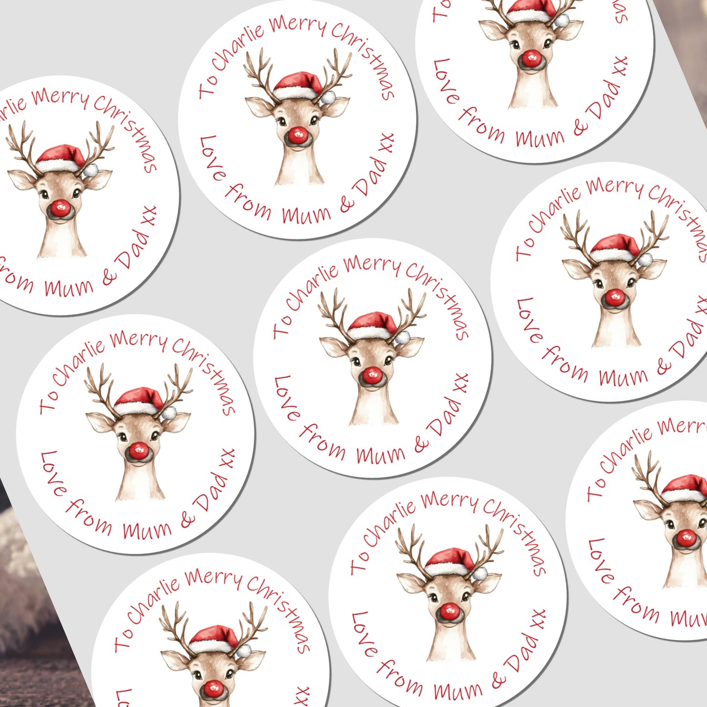 Christmas Stickers for Children's Gift Wrapping, Personalised With Name - Reindeer