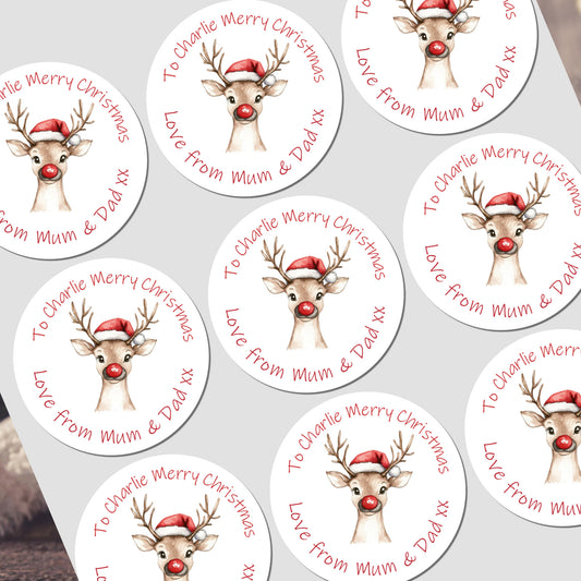 Christmas Stickers for Children's Gift Wrapping, Personalised With Name - Reindeer