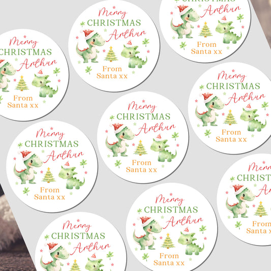 Christmas Stickers for Children's Gift Wrapping, Personalised With Name - Dinosaurs