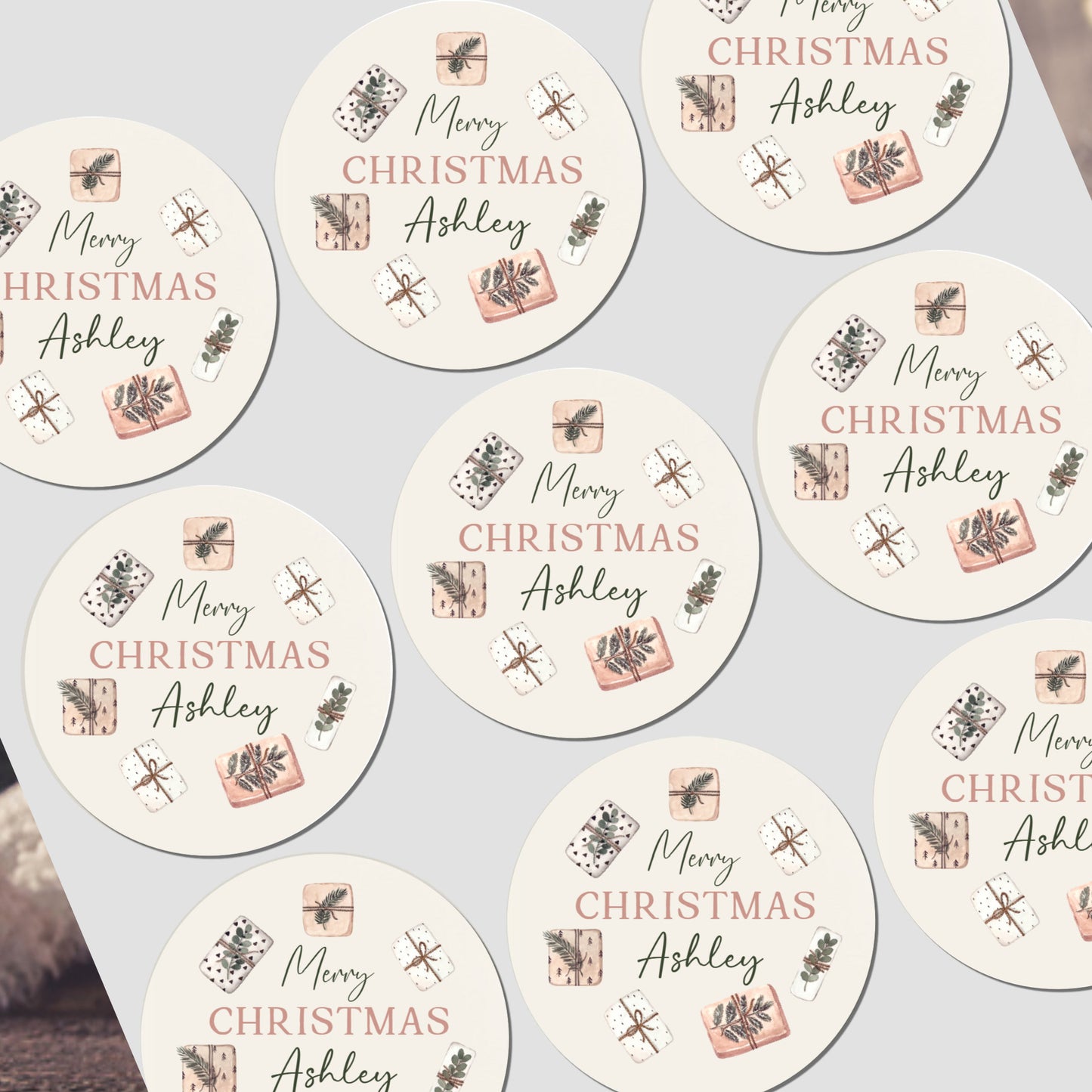 Christmas Stickers for Gift Wrapping, Personalised With Name - Watercolour Parcels