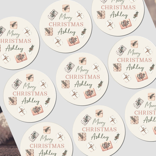 Christmas Stickers for Gift Wrapping, Personalised With Name - Watercolour Parcels