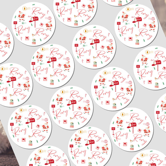 Circular stickers with santa claus deisgn on a white background