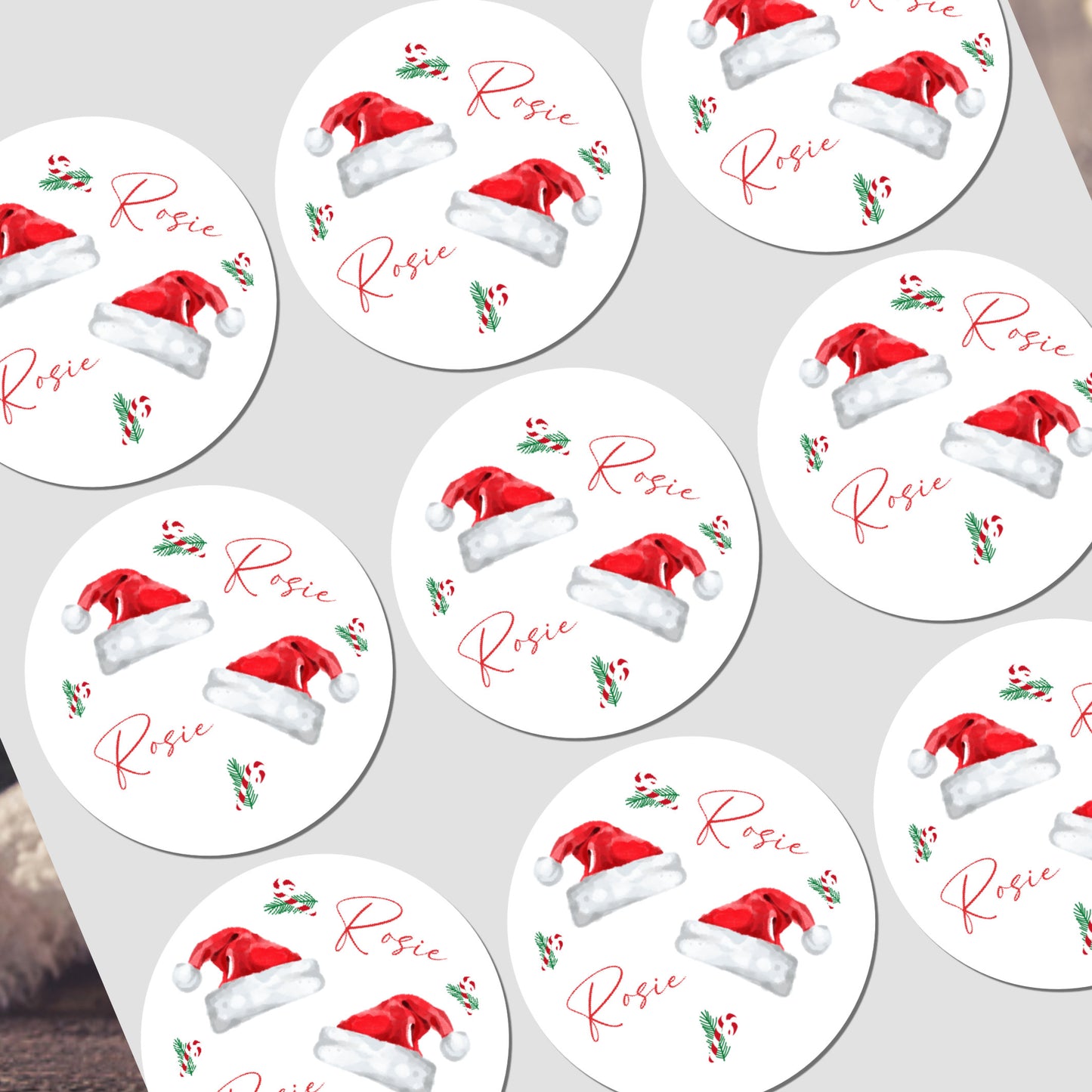 Christmas Stickers for Children's Gift Wrapping, Personalised With Name - Santa Hat