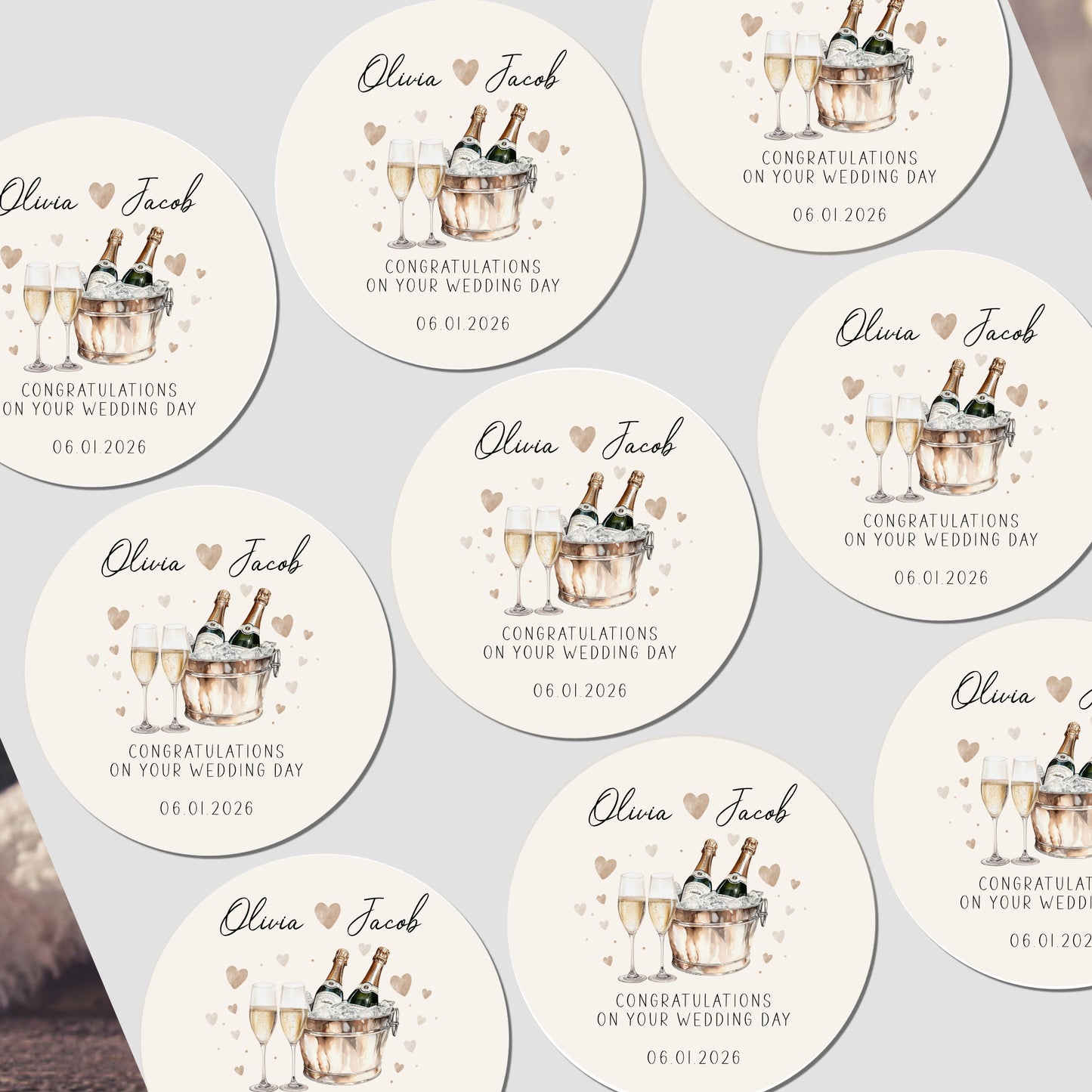 Personalised Wedding Day Stickers, Champagne & Flutes