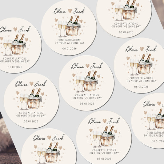 Personalised Wedding Day Stickers, Champagne & Flutes