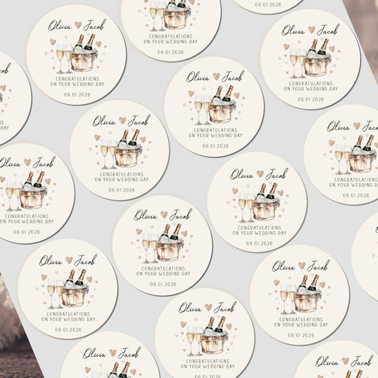 Personalised Wedding Day Stickers, Champagne & Flutes