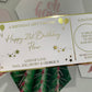 Personalised Birthday Card Foil Voucher Ticket, Surprise Reveal, Spa Day, Experience, Afternoon Tea