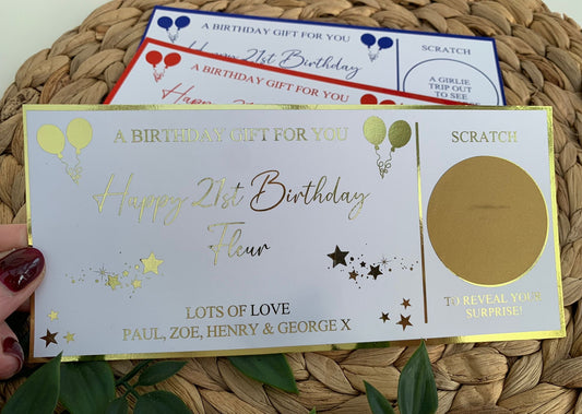 Personalised Birthday Card Foil Voucher Ticket, Surprise Reveal, Spa Day, Experience, Afternoon Tea