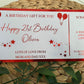 Personalised Birthday Card Foil Voucher Ticket, Surprise Reveal, Spa Day, Experience, Afternoon Tea