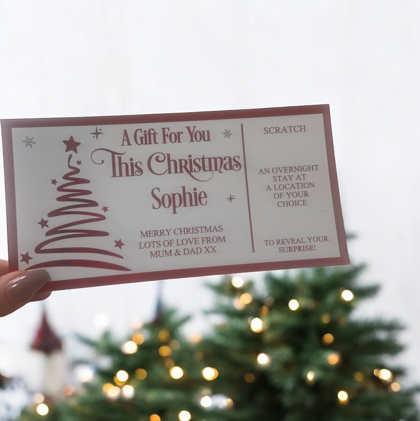 Personalised Foil Christmas Card, Surprise Reveal Scratch Off Ticket, Custom Holiday Greeting with Scratch-to-Reveal Message