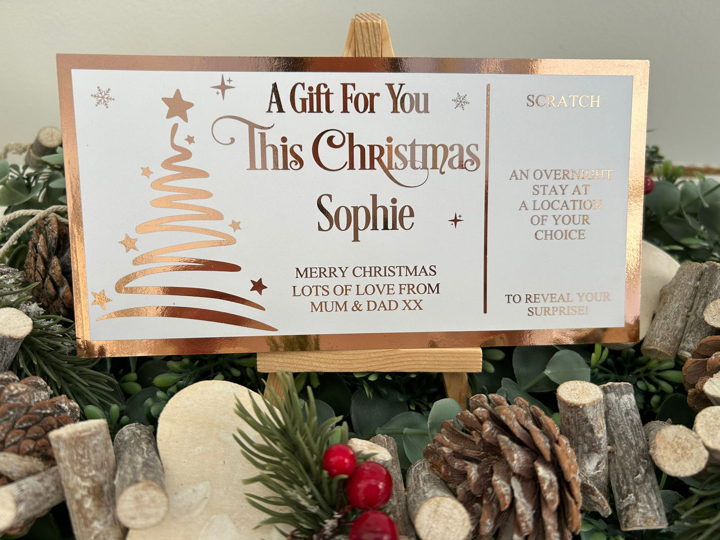 Personalised Foil Christmas Card, Surprise Reveal Scratch Off Ticket, Custom Holiday Greeting with Scratch-to-Reveal Message