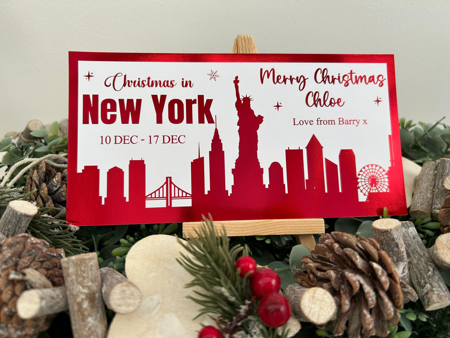 Personalised Christmas Foil Ticket Travel Voucher New York