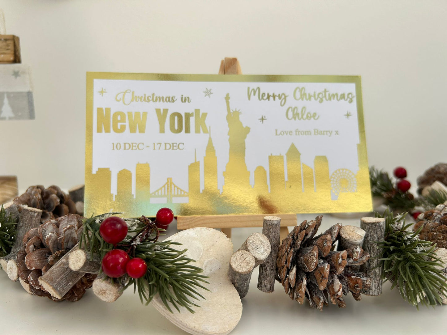 Personalised Christmas Foil Ticket Travel Voucher New York