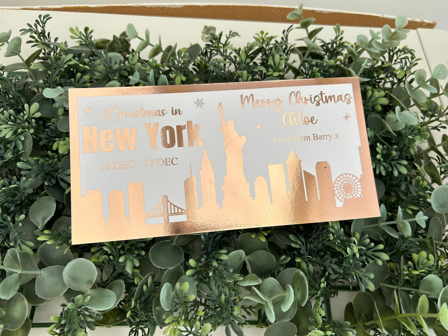 Personalised Christmas Foil Ticket Travel Voucher New York